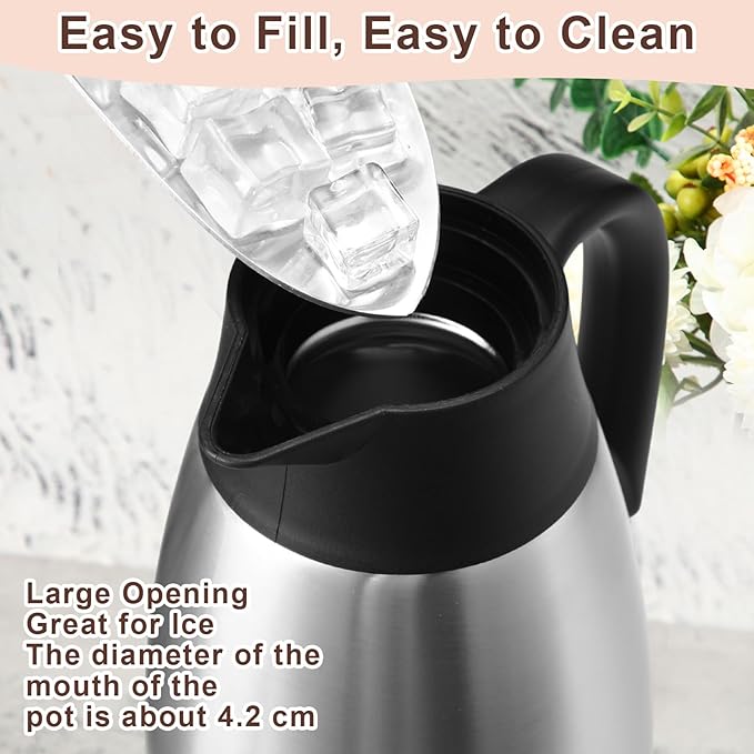 Norme 2 Pcs Thermal Coffee Carafe Insulated Stainless Steel Coffee Carafe for Hot Liquid Vacuum Thermal Pot Creamer Pitcher Dispenser with Brushes Keeping Hot Water Milk(Silver,51 oz)