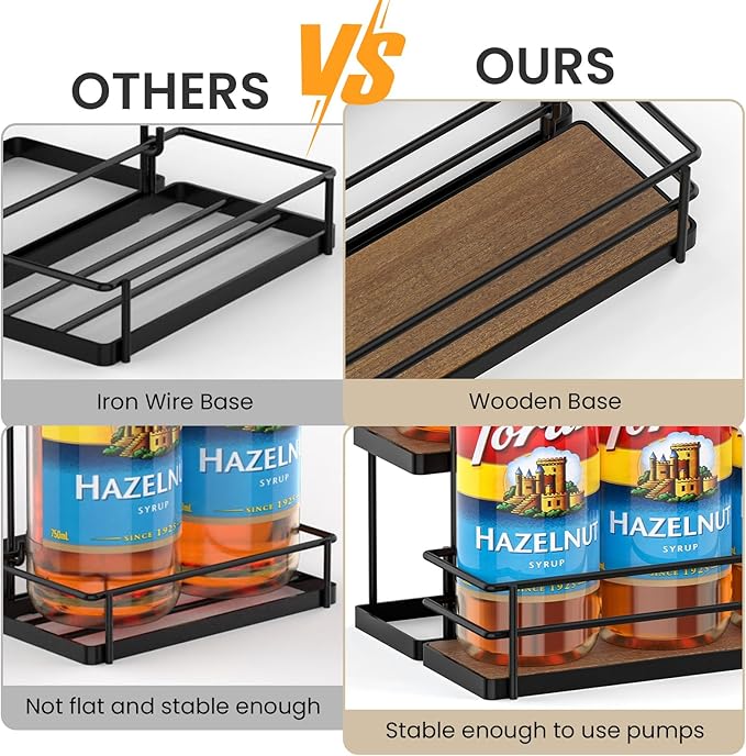 THYGIFTREE Coffee Syrup Rack Organizer 6 Bottle Syrup Holder Stand 2-Tier Storage Shelves for Kitchen Coffee Bar Station