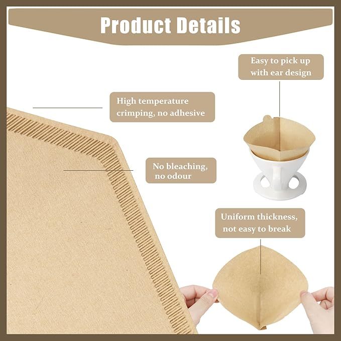 250 Count Coffee Filter #4, #4 Coffee Filters Disposable, Unbleached Natural #4 Cone Filters Paper Compatible with Drip and Pour Over Coffee Maker(8-12 Cup)