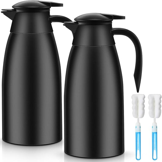 Norme 2 Pcs Thermal Coffee Carafe Insulated Stainless Steel Coffee Carafe for Hot Liquid Vacuum Thermal Pot Creamer Pitcher Dispenser with Brushes Keeping Hot Water Milk(Black)