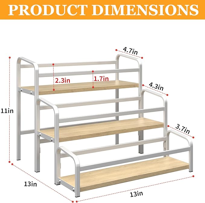 Coffee Syrup Organizer 3-Tier, 12 Bottles Capacity Syrup Rack for Coffee Bar Station, Wine Rack for Countertop, Tiered Spice Racks for Cabinet, Bottle Display Shelf Magnetic one-Step Installation