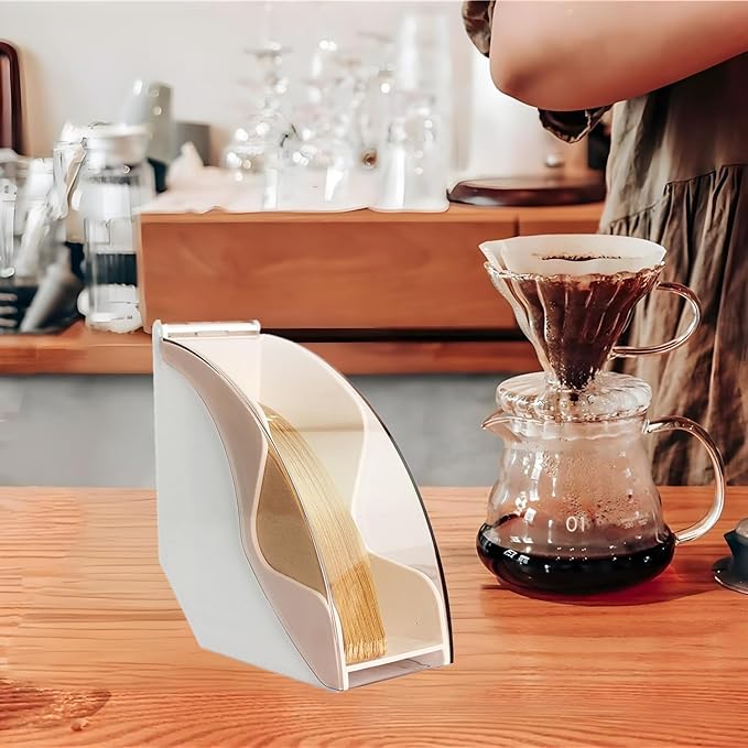 Coffees Filters Holder, Coffee Filter Storage Container with Dustproof Cover Filter Paper Storage Box Perfect for V60 Coffee Filters for Coffee Shop, Home, Office. (White)