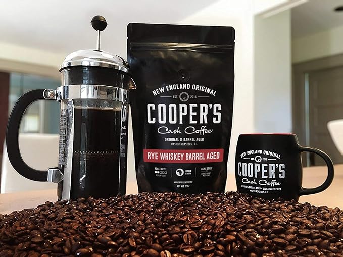 Rye Whiskey Barrel Aged Coffee, Single Origin Ethiopian Coffee Raw Beans Aged in Rye Whiskey Casks, Freshly Roasted, Battle Cry Whiskey, 2lb Bags, Ground