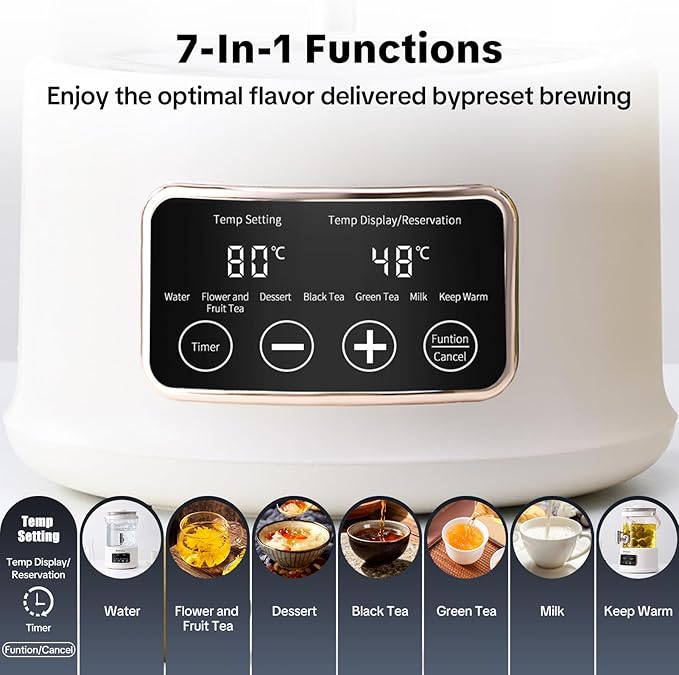 Kawu Electric Kettle, 2.5L Health Pot with Temperature Control, 7-in-1 Multi-function Glass Electric Kettle, Built-In Timer, Keep Warm, Touch Control Smart Tea Maker for Soup, Porridge, Herbal Tea