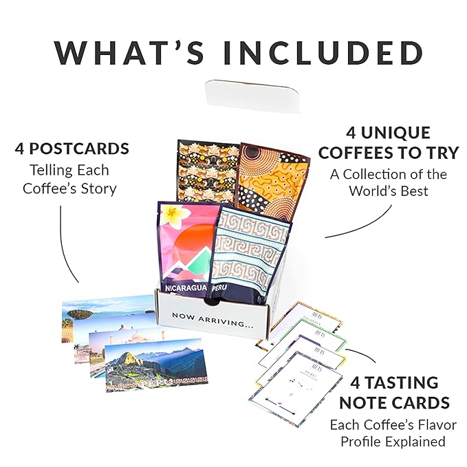 Atlas Coffee Club World of Coffee Set, Gourmet Coffee Gift Sampler, 4-Pack Variety Box of the World’s Best Single Origin Coffees, Whole Bean