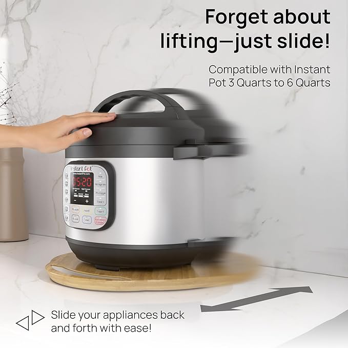 Ibyx Elegant Round Sliding Tray for Your Pressure Cooker, Air Fryer & Heavy Kitchen Appliances - Sturdy, Slides Easily from Under The Cabinet (Natural, 13”)