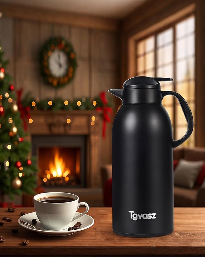 2 PCS Thermal Coffee Carafe 101 oz / 3L - Up to 24 Hours Hot, Insulated Stainless Steel Aipot for Hot Liquids, Coffee Carafes For Keeping Hot Coffee for Parties -Large Tea Carafe Flask(Black+Black)