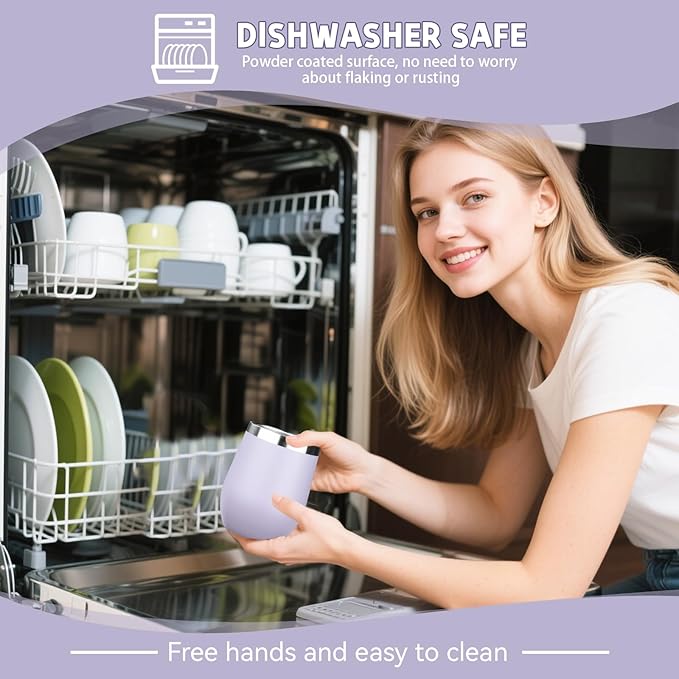 12oz/4 Pack Stainless Steel Wine Tumbler with Lid and Straw, Double Wall Vacuum Insulated Wine Tumbler Glasses, Stemless Travel Mugs for Hot and Cold Drinks, Coffee, Wine, Cocktails