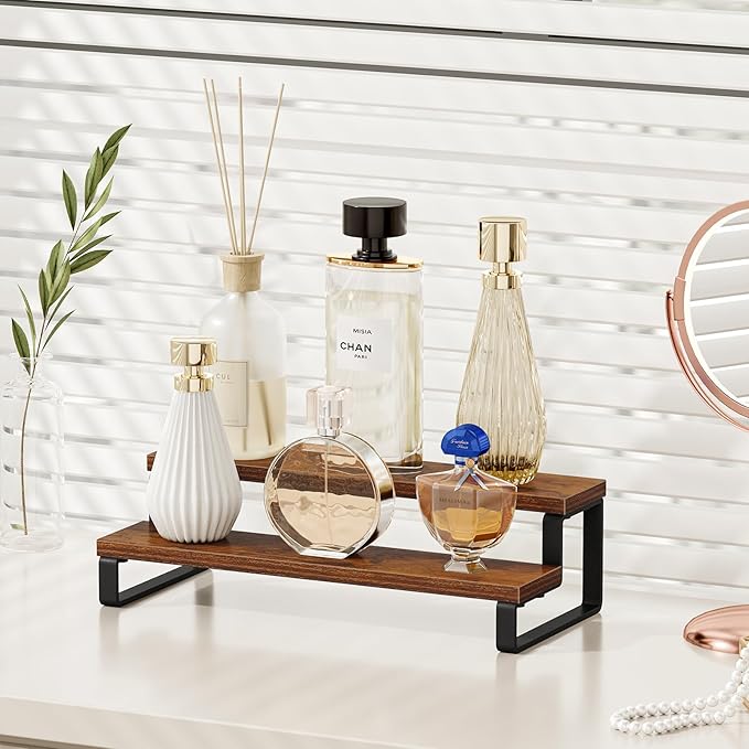 Giikin 2 Tier Display Riser Stand, Wooden Display Stand Perfume Organizer Stand Cupcake Stand Holder, Tiered Display Stand Risers Display Shelf for Home and Shop