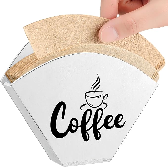 Cone Coffee Filter Holder Farmhouse Filter Storage Container Wall-mount Vintage Paper Holder Coffee Bar Accessories(White)