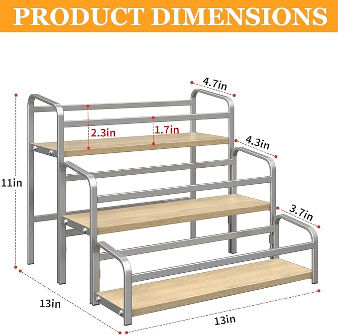 Coffee Syrup Organizer 3-Tier, 12 Bottles Capacity Syrup Rack for Coffee Bar Station, Wine Rack for Countertop, Tiered Spice Racks for Cabinet, Bottle Display Shelf Magnetic one-Step Installation