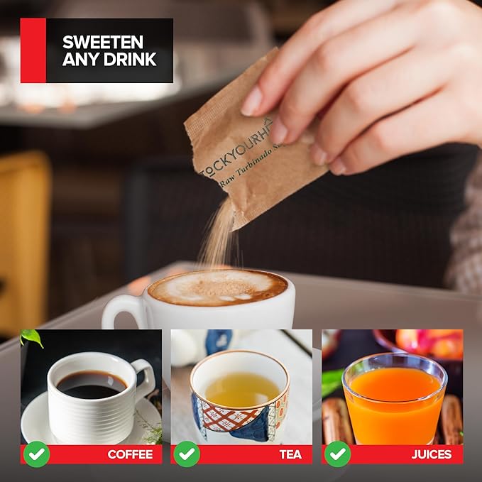 Bulk Sugar Packets, 500 Count - Individual Servings of Turbinado Sugar Packets for Coffee & Tea, Granulated Brown Raw Sugar Packs Great for Restaurants, Coffee Shops, Offices, and More