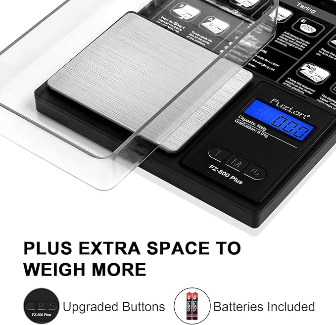 Fuzion Digital Pocket Gram Scale .01 Gram Accuracy, 500g Small Coin Scale, Jewelry Scale, Digital Gram Scales for Food, Herb, Spice - Weight Gram and Oz