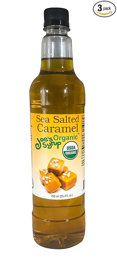 Joe’s Syrup Organic Flavored Syrup, Organic Sea Salted Caramel, 750 ml (3 Pack)