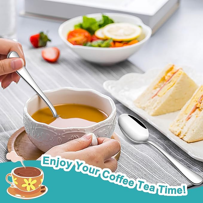 TeamFar Teaspoon Set of 24, 6.7 Inch Stainless Steel Mini Tea Spoons, Small Spoon Silverware for Coffee Tea Soup Dessert, Non-Toxic & Heavy Duty, Mirror Polished & Dishwasher Safe