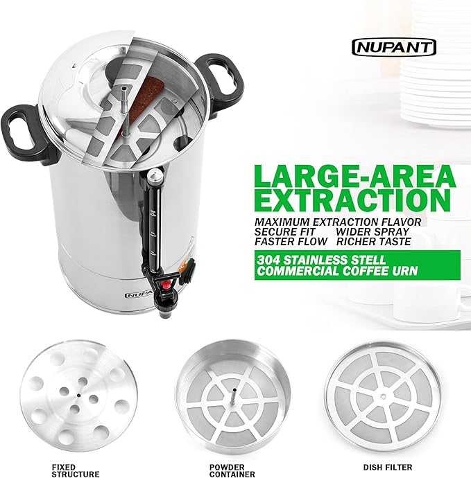 Commercial Coffee Urn 50 Cup/8L Coffee Dispenser with Upgraded Percolator, 304 Stainless Steel Hot Water Urn Beverage Dispenser with Keep Warm Mode, Large Coffee Maker for Catering Party
