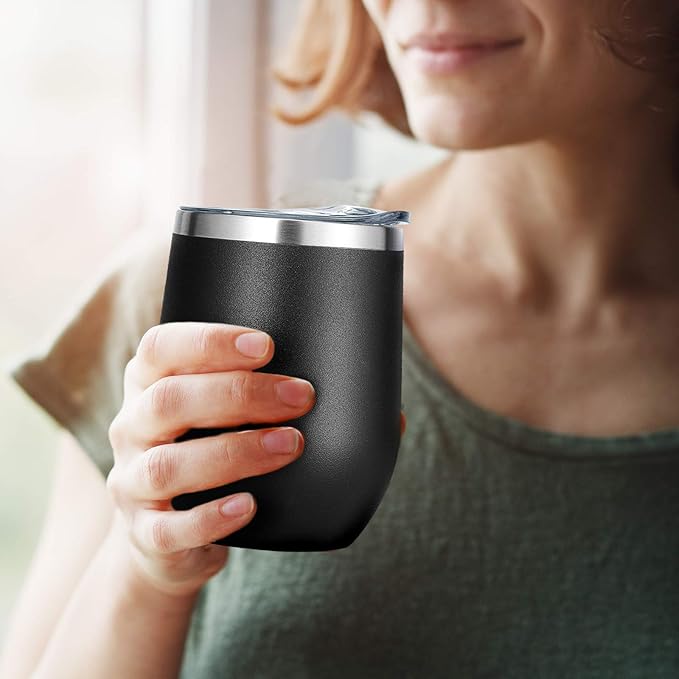 VEGOND Wine Tumblers Bulk 12 Pack, 12oz Stainless Steel Stemless Wine Glass with Lids and Straws, Double Wall Vacuum Insulated Tumbler Cup, Coffee Mug for Cold Hot Drinks