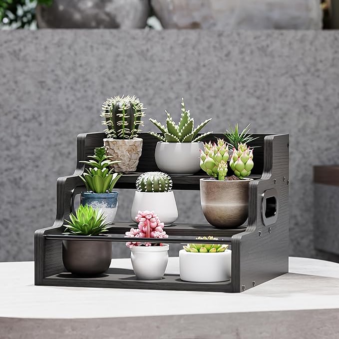 KLM Liquor Bottle Display Shelf, Coffee Syrup Rack Organizer, 3 Step Countertop Liquor Wine Rack, Mini bar,Liquor Cabinet, Home Retro Bar Shelf Stand for Liquor Whiskey, Spirits（Black）