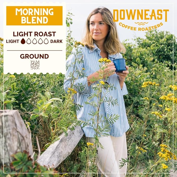 Downeast Coffee Roasters Ground Coffee - Morning Breakfast Blend, Light Roast, 100% Arabica Coffee - Smooth, Bright and Balanced - South American Highlands Blend (GROUND COFFEE, 12 oz Bag)