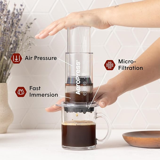AeroPress Clear Coffee Press - All-in-One French Press, Pour-Over & Espresso Style Manual Brewer, 2 Min Brew for Less Bitterness, More Flavor, Small Portable Coffee Maker, Travel & Camping