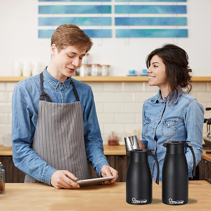 SINCE 1997 MR.CHEF 68Oz Thermal Coffee Carafe, Insulated Stainless Steel Coffee Carafes for Keeping Hot/Double Walled Vacuum Coffee Carafe (White, 2L)