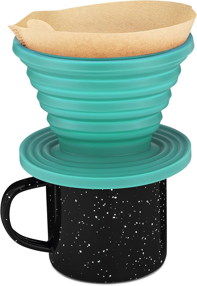 COLETTI Sierra Camping Pour Over Coffee Dripper — Collapsible Pour Over Coffee Dripper — Includes Pack of Paper Filters [Teal, Pack of 1]