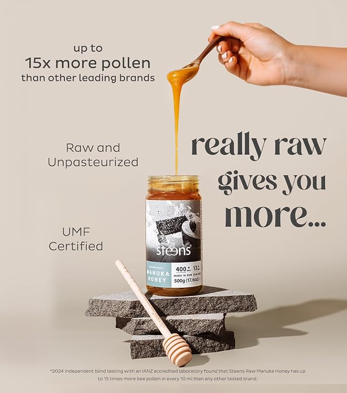 Steens Manuka Honey - MGO 400+ - Pure & Raw 100% Certified UMF 13+ Manuka Honey - Bottled and Sealed in New Zealand - 17.6 oz