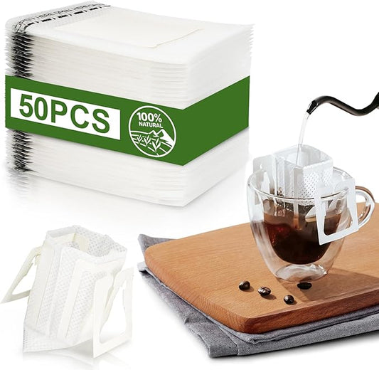CARGEN 50Pcs Portable Coffee Filter Paper Bag - Hanging Ear Drip Coffee Bags Single Serve Disposable Pour Over Filter Bag for Camping, Backpacking, Travel, Office, Home, Outdoor and on the go
