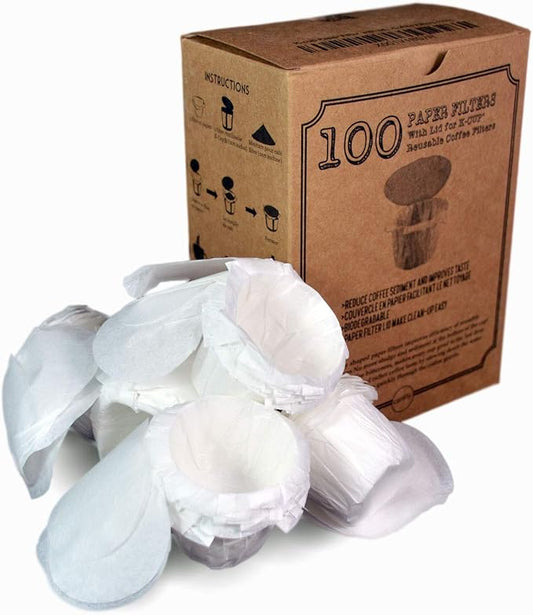canFly Compatible for Reusable K-CUP Single cup coffer filters Ekobrew, EZ-Cup Disposable Paper filter with Lid (100 Count)