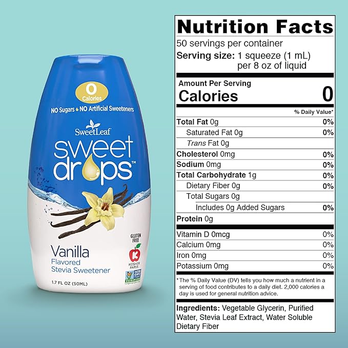SweetLeaf Sweet Drops Vanilla Stevia Liquid Sweetener - Flavor Foods, Keto Coffee with Sugar Free, 0 Calorie, Non-Glycemic Response SweetLeaf Stevia Drops, 1.7 Fl Oz Ea (Pack of 6)