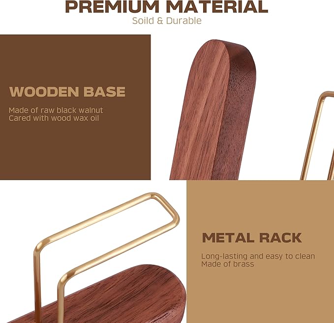 Coffee Filter Holder Storage, Wood & Brass Rack Coffee Filter Container for Coffee Bar/Home/Office, Compatible with #1/#2/#4/V60 Coffee Filter