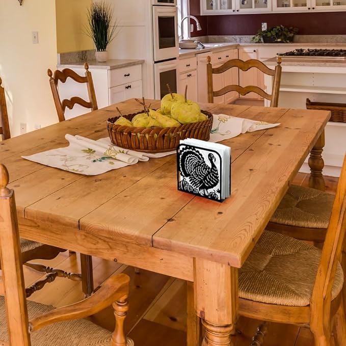 Turkey Decorative Black Metal Napkin Holder for Table, 4.9" x 4.9" x 1.9" Standing Napkin Holder for Home Kitchen Restaurant Picnic Party Coffee Bar Dining Room
