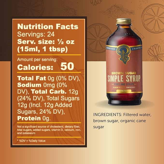 Portland Syrups Brown Sugar Simple Syrup - Drink Mix for Exceptional Cocktails, Simple Syrup for Cocktails, Sugar Syrup for Drinks, Simple Syrup for Coffee, Mocktails, Baking, 12 oz, Pack of 1