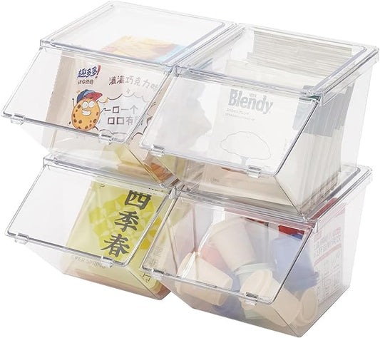 Tea Bag Organizer Coffee Pod Holder K Cup Holder, Stackable Acrylic Desk Organizer Box with Lid, 4 Pack