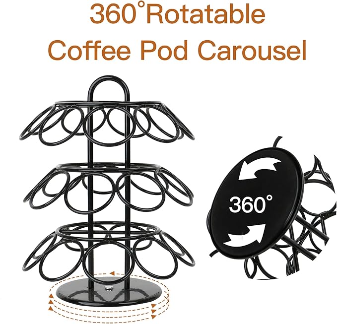 K Cup Holder, Coffee Pod Holder for Keurig, Coffee Pod Storage Organizer for K-cups, Compatible with Keurig Pods and Dolce Gusto, Holds 27 Pods, 360-Degrees Rotating -Black