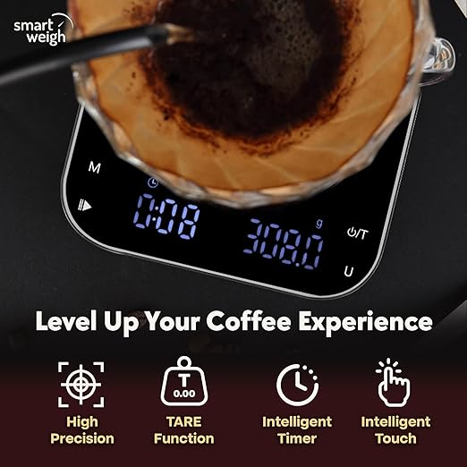 Smart Weigh Coffee Scale 3000g x 0.1g High Precision Sensors Accurate Scale for Espresso Pour-Over Coffee Digital Kitchen Food Scale for Baking Portable Kitchen Scale with LED Display