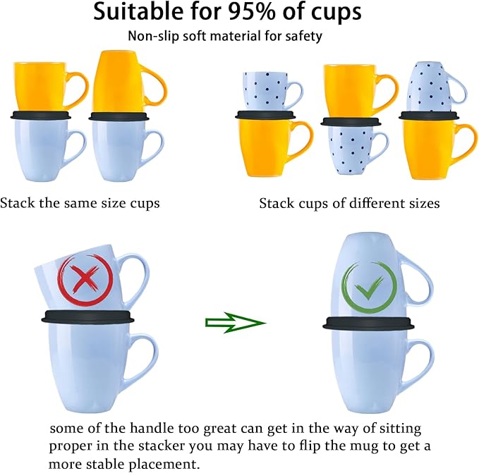 Coffee Mug Organizers and Storage (6Pack), Adjustable Mug Organizer for Kitchen Cabinet Shelf, Cup Stacker Holder for Tea Cup, Coffee Mug, Glassware, Save Space for Cupboard