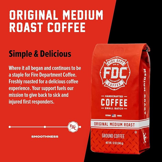 Fire Department Coffee - Gives Back to Firefighters - Original Medium Roast Coffee Beans - Balanced & Smooth - Roasted in the USA - Premium Whole Bean - Veteran Owned (12 oz, Pack of 2)