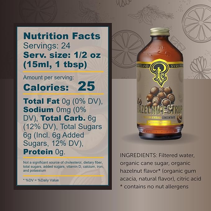 Portland Syrups Hazelnut Syrup – Flavoring for Coffee, Lattes, Cold Brew, Macchiatos, Cocktails, Desserts – Ideal for Drinks & Adding a Hazelnut Touch to Any Beverage – 12 oz, 24 servings (Pack of 1)