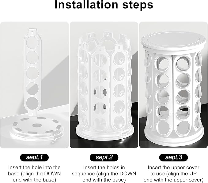 CEHNCEH K Cup Holder, Coffee Pod Carousel Organizer K Cup Stand, Compatible with 40 Keurig K-Cup Pods, Large Compacity Coffee Capsule Holder, Home or Office Kitchen Counter Organize (Off-white)
