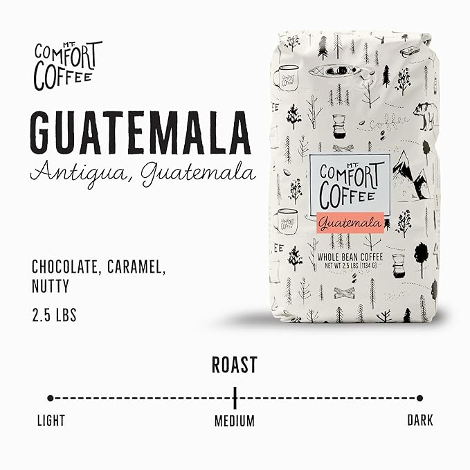 Mt. Comfort Coffee Guatemala Medium Roast, 2.5lb - Sourced From Small, Guatemalan Coffee Farms - Flavor Notes of Chocolate & Caramel - Roasted Whole Beans