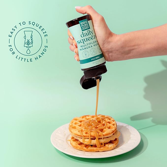 Manuka Honey New Zealand - MGO 50+ Multifloral 100% Pure New Zealand Mānuka Squeezy Honey, Raw Mānuka Honey, 12 Ounce