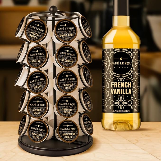 NEW Café Le Rou French Vanilla Coffee Syrup - 25.4 oz, 2-pack *Includes 2 Coffee Syrup Dispensers*Flavoring for Coffee, Tea and Espresso