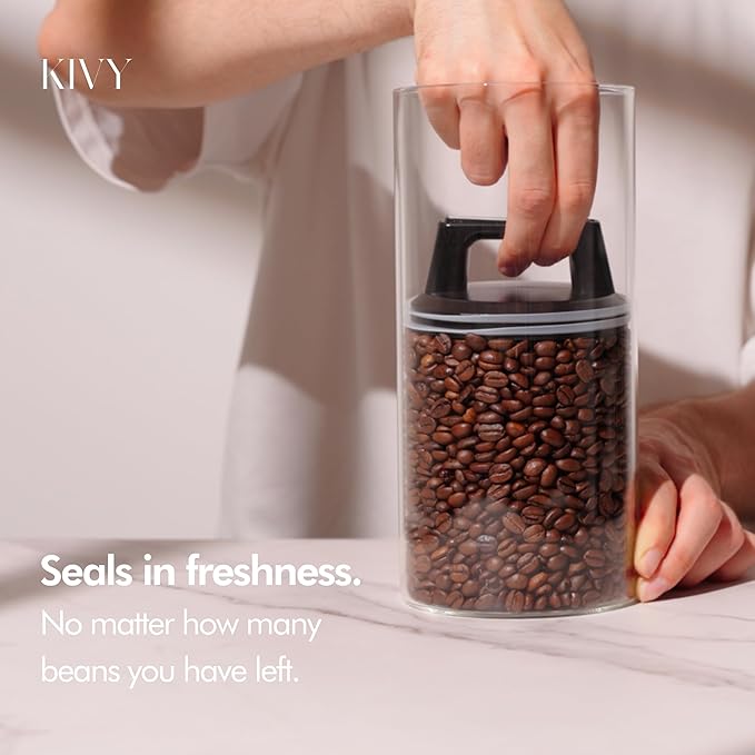 KIVY Vacuum Coffee Canister - Push Lid Preserves Coffee Aroma & Oil - Stainless Steel Airtight Coffee Canister - Coffee Container - Removes Excess Air