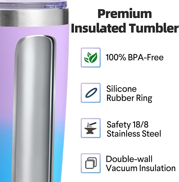 Volhoply 20oz Stainless Steel Tumbler with Lid and Straw Bulk 8 Pack,Double Wall Insulated Travel Iced Coffee Mug Fits Cup holder,Powder Coated Cups for Hot/Cold Drinks,Christmas Gifts（lavender,8 Set）