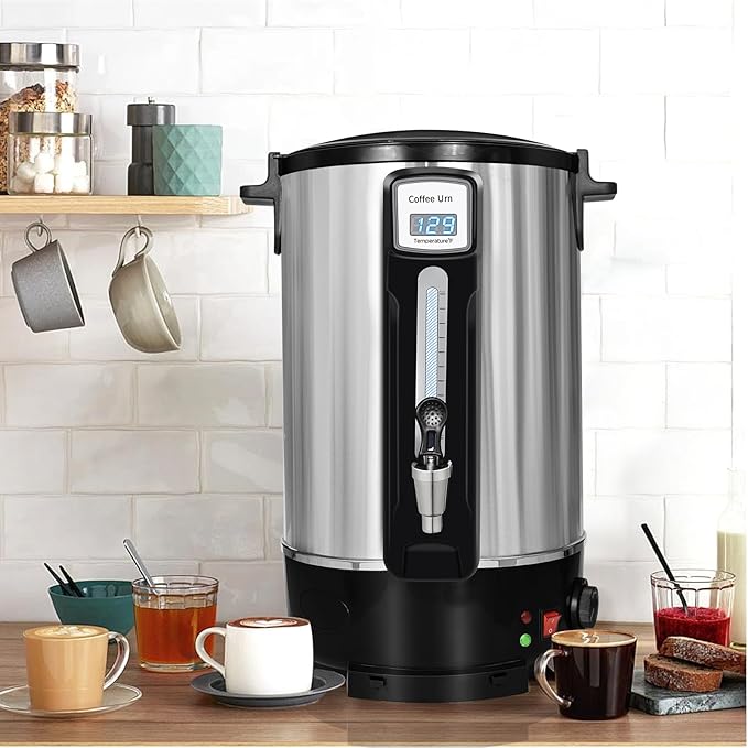 50-Cup Commercial Coffee Urn - Stainless Steel Double-Wall Coffee Maker with Percolator & Keep-Warm Function - Ideal for Events, Offices, Parties, and Catering (50 Cups - Double Layer)