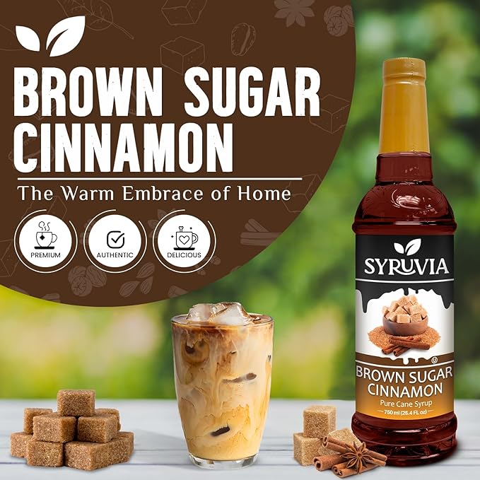 Syruvia Coffee Syrup, Brown Sugar Cinnamon Flavored Syrup for Drinks, Lattes, and Desserts – 25.4 fl oz, With Pump