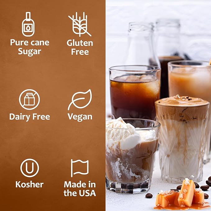 Syruvia Coffee Syrup, Salted Caramel Flavored Syrup for Drinks, Lattes, and Desserts – 25.4 fl oz, With Pump