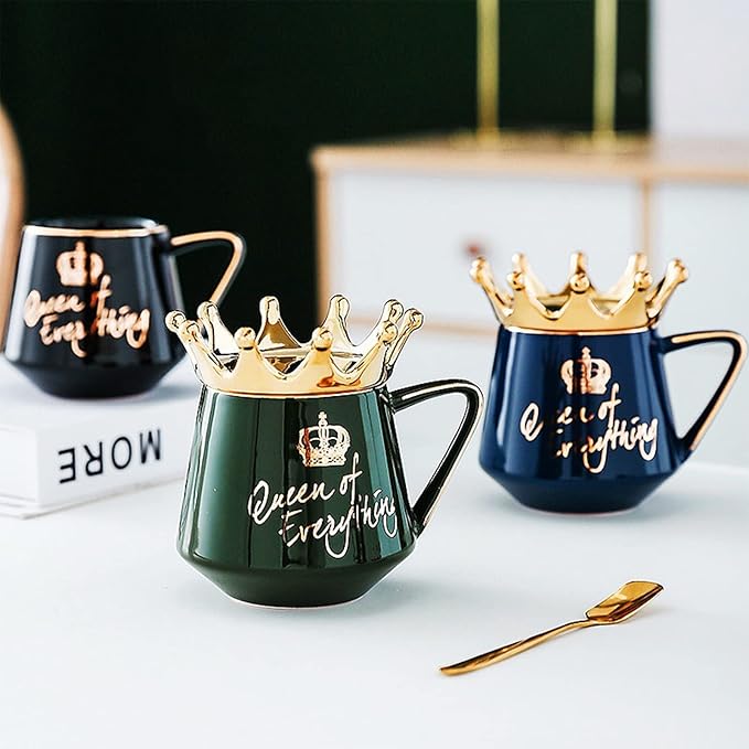 Queen of Everything Mug with Lid Crown Queen Elizabeth Mugs 12 oz Ceramic Cup Birthday Gifts for 20 30 40 50 60 70 80 90 Women Gift for Women Girls Mom Friend