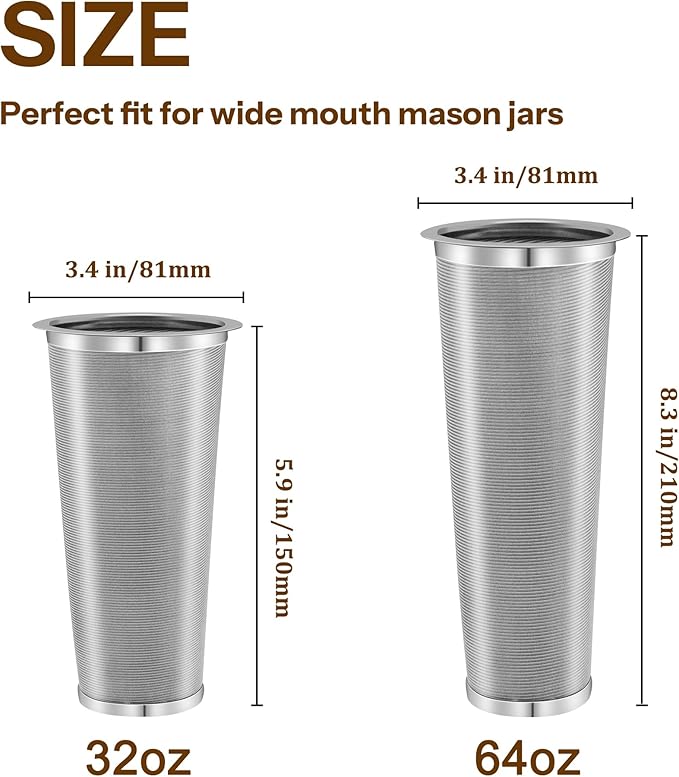 Cold Brew Coffee Filter for Wide Mouth Mason Jar, 304 Stainless Steel Filter Ultra Fine Mesh for Cold Brew, Iced Coffee and Iced Tea 1 Quart Wide Mouth Mason Jars